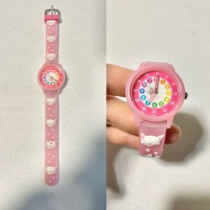 Preschool teaching time 3D Kitty cat Theme Watch clock Kids girls splash proof